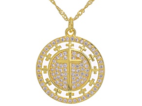 White Cubic Zirconia 18k Yellow Gold Over Sterling Silver Cross Pendant 1.06ctw