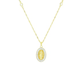 White Cubic Zirconia And Mother-Of-Pearl 18k Gold Over Silver Our Lady Of Guadalupe Pendant 0.67ctw