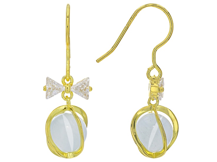 8mm Cat's Eye And White Cubic Zirconia 18k Yellow Gold Over Sterling Silver Earrings 1.19ctw
