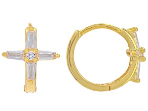 White Cubic Zirconia 18k Yellow Gold Over Sterling Silver Hoops 1.22ctw