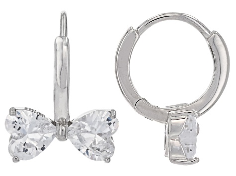 White Cubic Zirconia Rhodium Over Sterling Silver Bow Huggie Hoops 4.50ctw