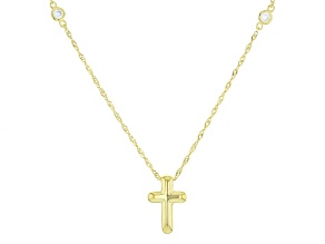 White Cubic Zirconia 18k Yellow Gold Over Sterling Silver Cross Pendant 0.36ctw