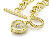 White Cubic Zirconia 18k Yellow Gold Over Sterling Silver Heart Curb Link Bracelet 1.63ctw