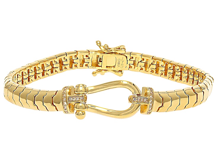 White Cubic Zirconia 18k Yellow Gold Over Sterling Silver Bracelet 0.15ctw