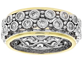 White Cubic Zirconia Rhodium And 18k Yellow Gold Over Sterling Silver Spinner Ring 2.43ctw
