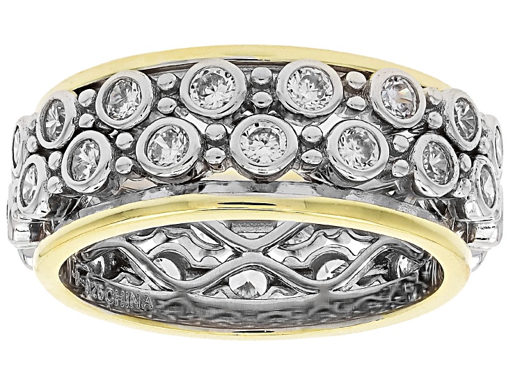White Cubic Zirconia Rhodium And 18k Yellow Gold Over Sterling Silver Spinner Ring 2.43ctw