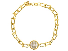 White Cubic Zirconia 18k Yellow Gold Over Sterling Silver Stirrup Link Bracelet 0.48ctw