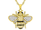 Black Spinel, Canary and White Cubic Zirconia 18K Yellow Gold Over Silver Bumblebee Pendant 1.54ctw