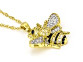 Black Spinel, Canary and White Cubic Zirconia 18K Yellow Gold Over Silver Bumblebee Pendant 1.54ctw