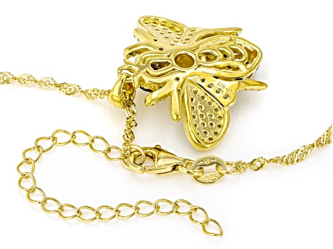 Black Spinel, Canary and White Cubic Zirconia 18K Yellow Gold Over Silver Bumblebee Pendant 1.54ctw
