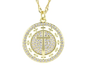 White Cubic Zirconia 18k Yellow Gold Plated Cross Pendant 1.06ctw