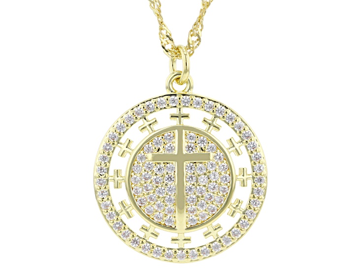 White Cubic Zirconia 18k Yellow Gold Plated Cross Pendant 1.06ctw