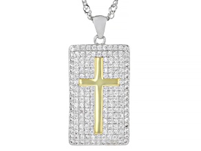 White Cubic Zirconia Rhodium Plated Cross Pendant With Chain 1.96ctw