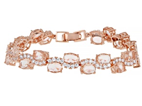 Morganite Simulant & White Cubic Zirconia 18K Rose Gold Plated Ottone Bracelet 16.62ctw