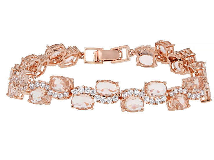 Morganite Simulant & White Cubic Zirconia 18K Rose Gold Plated Ottone Bracelet 16.62ctw