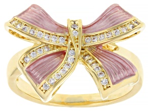 White Cubic Zirconia 18K Yellow Gold Plated Bow Ring 0.27ctw