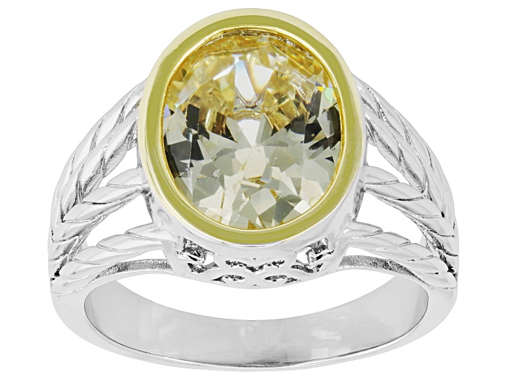 Yellow Cubic Zirconia 18k Yellow Gold and Rhodium Plated Ring 5.27ct