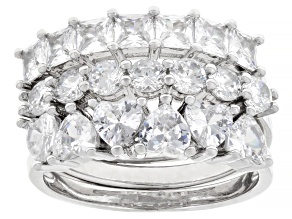 White Cubic Zirconia Rhodium Plated Ring Set of 3 5.08ctw