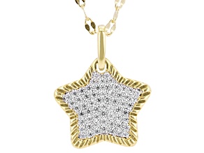 White Cubic Zirconia Rhodium and 18k Yellow Gold Plated Star Pendant 0.69ctw