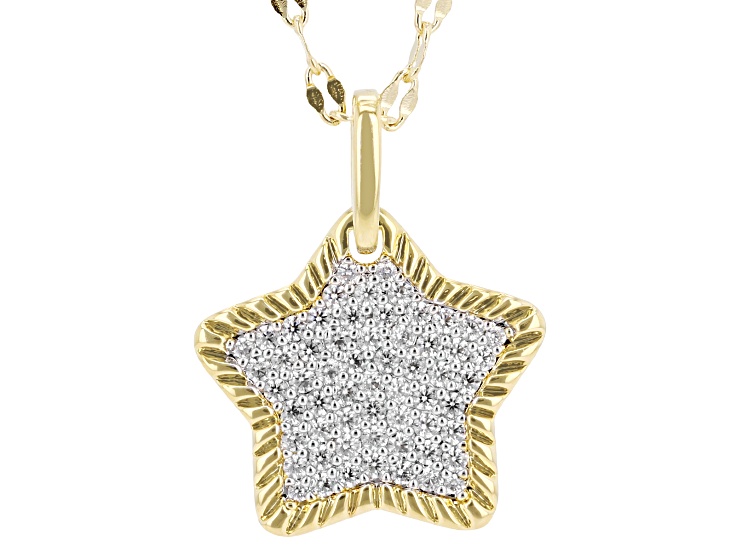 White Cubic Zirconia Rhodium and 18k Yellow Gold Plated Star Pendant 0.69ctw