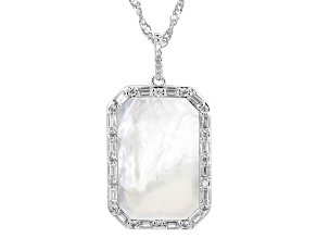 White Mother-of-Pearl and White Cubic Zirconia Rhodium Plated Pendant 1.19ctw