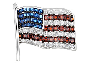 Blue Lab Spinel and Red and White Cubic Zirconia Rhodium Plated Flag Brooch 7.41ctw