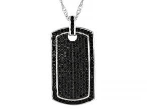 Black Spinel Rhodium Plated Dogtag Pendant 2.30ctw