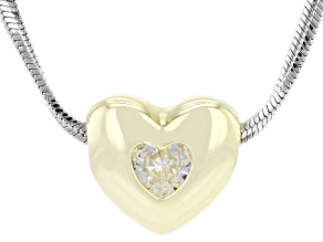 White Cubic Zirconia Rhodium and 18k Yellow Gold Plated Heart Necklace 1.13ctw