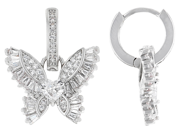 White Cubic Zirconia Rhodium Plated Butterfly Huggies 2.56ctw