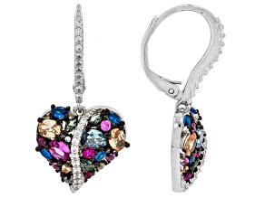 Multi-Gemstone Simulants Rhodium Plated Earrings 3.38ctw