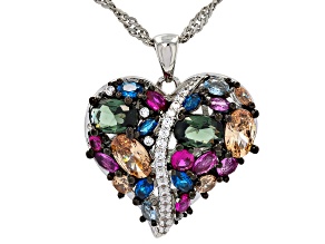Multi-Gemstone Simulants Rhodium Plated Heart Pendant With Chain 4.10crw