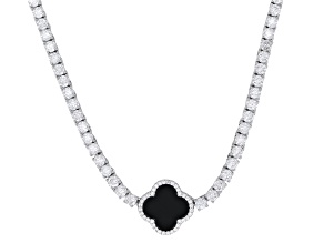 Onyx and White Cubic Zirconia Rhodium Plated Necklace 26.27ctw