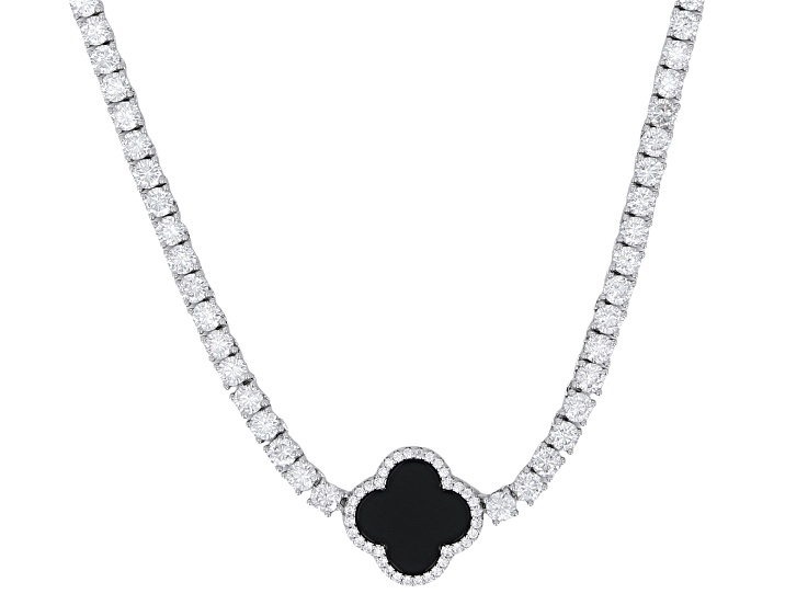 Onyx and White Cubic Zirconia Rhodium Plated Necklace 26.27ctw