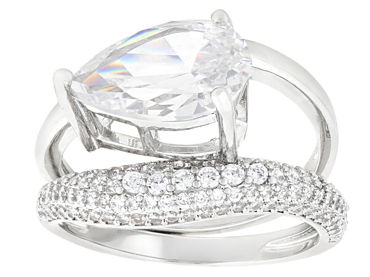 White Cubic Zirconia Rhodium Plated Ring and Band Set 5.26ctw