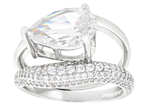 White Cubic Zirconia Rhodium Plated Ring and Band Set 5.26ctw