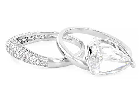 White Cubic Zirconia Rhodium Plated Ring and Band Set 5.26ctw
