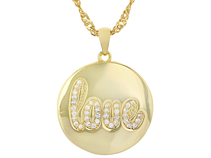 White Cubic Zirconia 18k Yellow Gold Plated Love Pendant 0.27ctw
