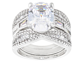 White Cubic Zirconia Rhodium Plated Ring Set of 3 8.84ctw