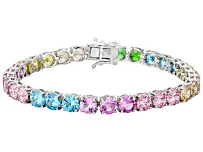Pink Lab Created Sapphire and Multi-Color Cubic Zirconia Rhodium Plated Bracelet 37.47ctw