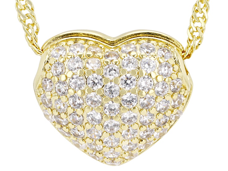 White Cubic Zirconia 18k Yellow Gold Plated Heart Necklace 1.39ctw