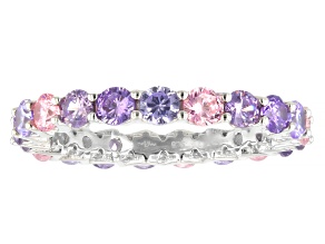 Multi-Color Cubic Zirconia Rhodium Over Sterling Silver Band Ring 3.99ctw