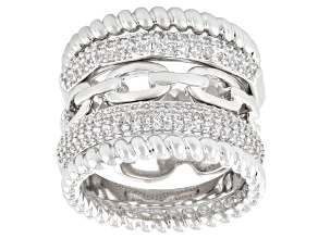 White Cubic Zirconia Rhodium Plated Ring Set of 5 1.07ctw