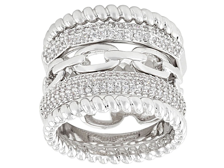 White Cubic Zirconia Rhodium Plated Ring Set of 5 1.07ctw