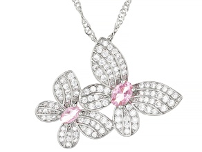 Pink and White Cubic Zirconia Rhodium Plated Butterfly Pendant 2.24ctw