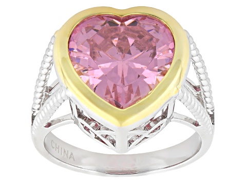 Pink Cubic Zirconia Rhodium and 18k Yellow Gold Plated Heart Ring