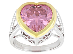 Pink Cubic Zirconia Rhodium and 18k Yellow Gold Plated Heart Ring 8.67ctw