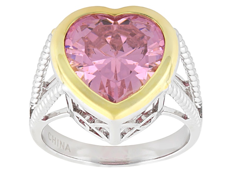 Pink Cubic Zirconia Rhodium and 18k Yellow Gold Plated Heart Ring 8.67ctw