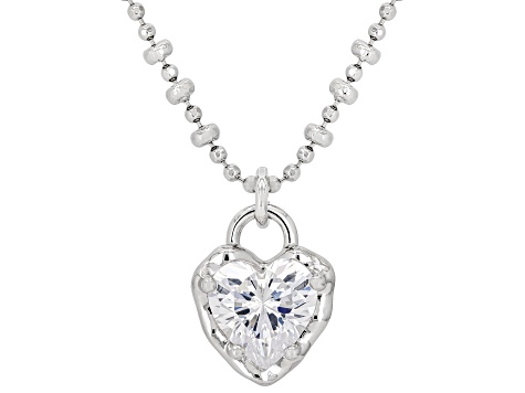 White Cubic Zirconia Rhodium Plated Heart Necklace 3.69ctw