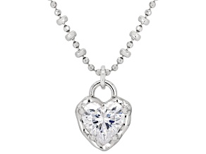 White Cubic Zirconia Rhodium Plated Heart Necklace 3.69ctw