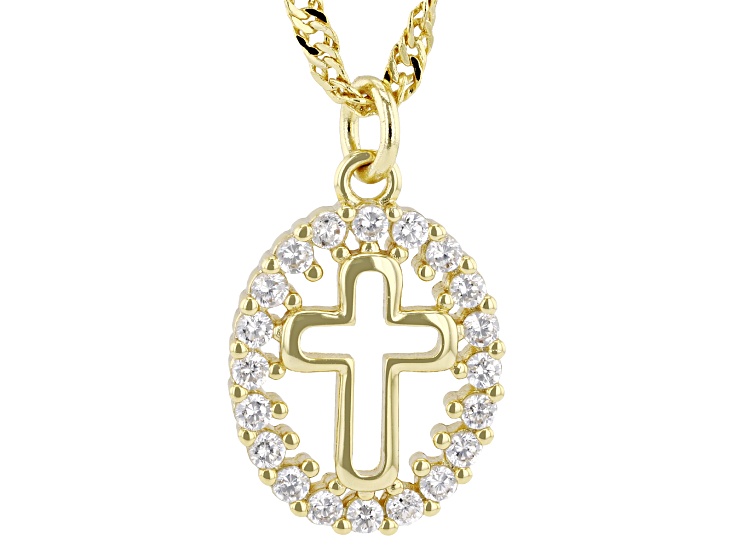 White Cubic Zirconia 18k Yellow Gold Plated Cross Pendant 0.74ctw